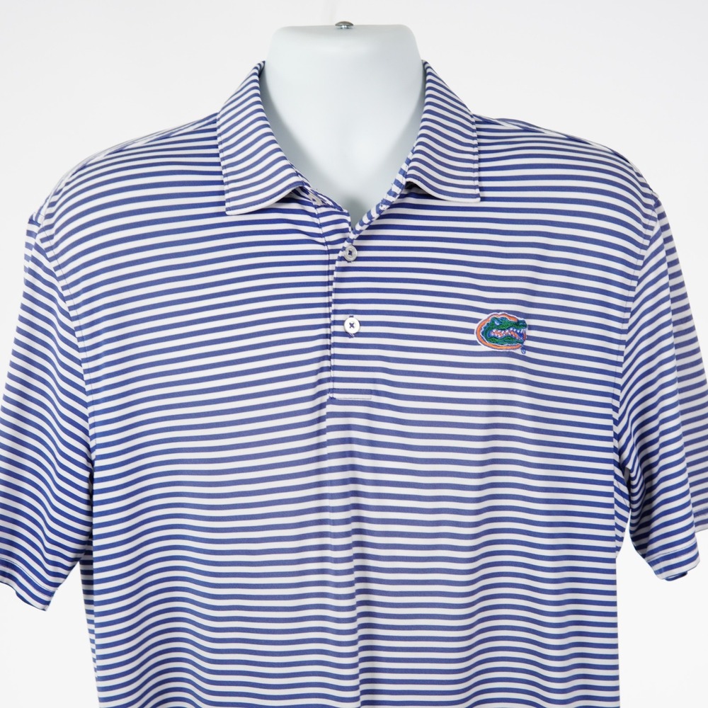 Southern Tide Mens Purple White Striped UF Florida Gators Polo Shirt L 11J53
